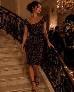 VTG Carmen Marc Valvo 90’s Cocktail Dress Sz6 Leopard Empire Coquette Retro Glam